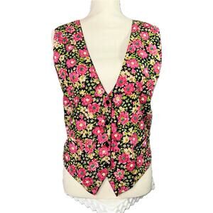 VTG AJ 90s Womens Medium Floral Beaded Sequin Vest Waistcoat CottageCore Whimsy